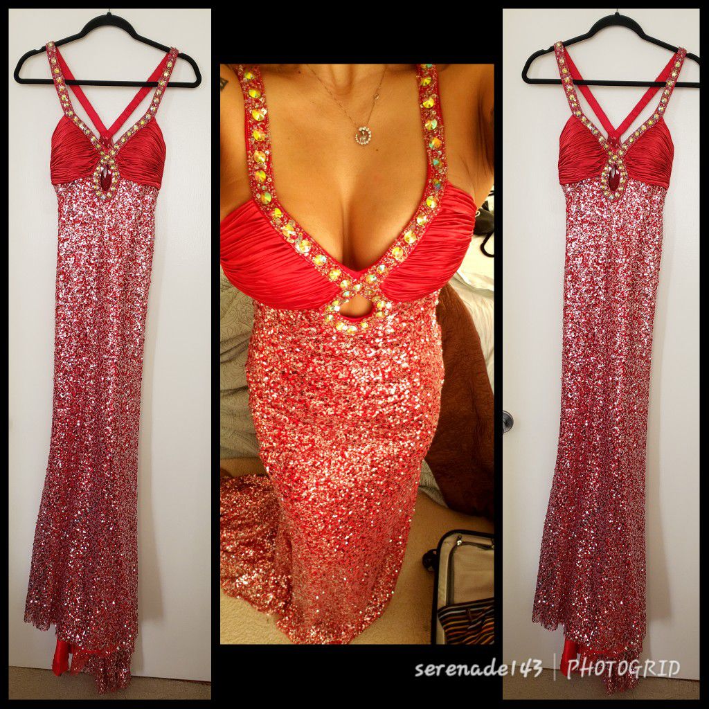 Cinderella hand beaded red sequin gown Size 4, $120