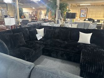 Brand New Black Ribbed Fabric Sectional Sofa