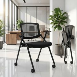 New Stackable Conference Room Chairs with Wheels and Paddle, Ergonomic Mesh Back and Arms for Meeting, Conference, Reception, Training Room & Home Off