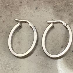 Greek Key Design 14K white gold hoop earrings