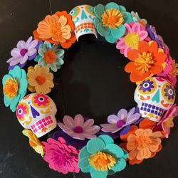 Day Of Dead Flower Skull Wreath