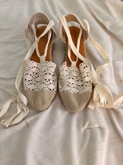 Crochet Lace-Up Espadrille Flats