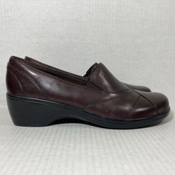 Clarks Bendables Brown Leather Casual Comfort Fashion Wedge Loafer Shoes Wmns Sz 8