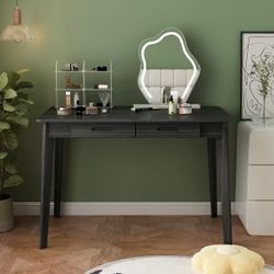 1-Piece Black Wooden Makeup Vanity, Vanity Table, Dressing Desk with 2-Drawers, 39.4 in. W x 21.7 in. D x 29.5 in. H