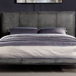 Brand New Grey Leather Modern Style Eastern King Bed Frame 