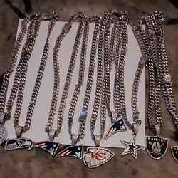 NFL Team Chains & Pendants – Raiders, Cowboys, Chiefs, Patriots, Seahawks – $20 Each