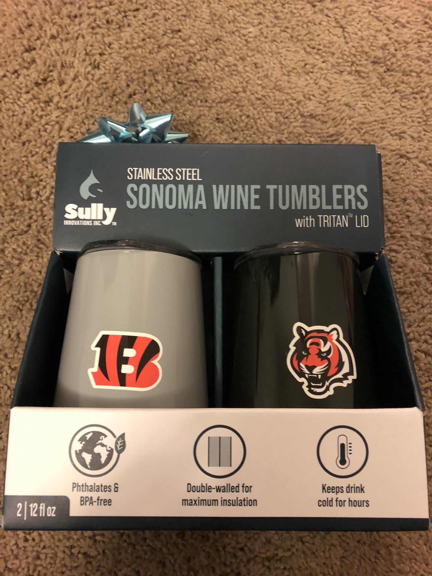 Sonoma stainless steel wine tumblers. Bengals