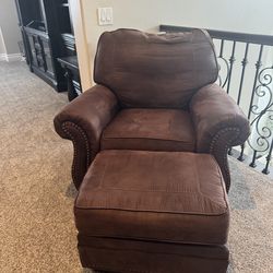 Leather Plush Reclining Chair & Ottoman