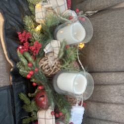 Christmas center piece with lights and candles 