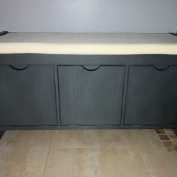 Solid Wood Blue Shoe Storage Bench With Cushion- Open Box Condition 