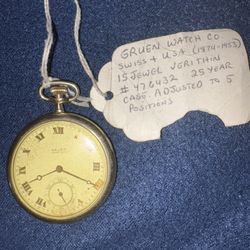 VINTAGE GRUEN VERI-THIN PRECISION Pocket Watch 15-Jewel Adjusted 25Yr Gold Filled 