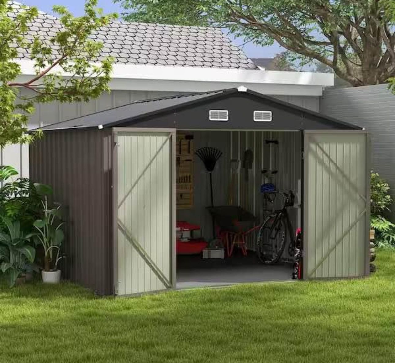 10-ft x 10-ft Galvanized Steel Storage Shed