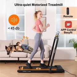 New Foldable Lichico 2 in 1 Under Desk Treadmill Walking Pad w/3.0HP Brushless Motor, Handle Bar,