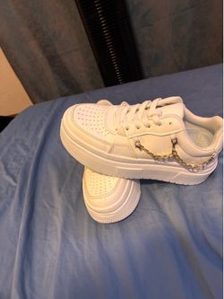 White Low-Top Sneakers with Gold Chain Detail - Women’s Size