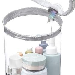 6x9 Inch Flower Cylinder Travel Bag Clear Toiletry Makeup Lotion NEW Sealed