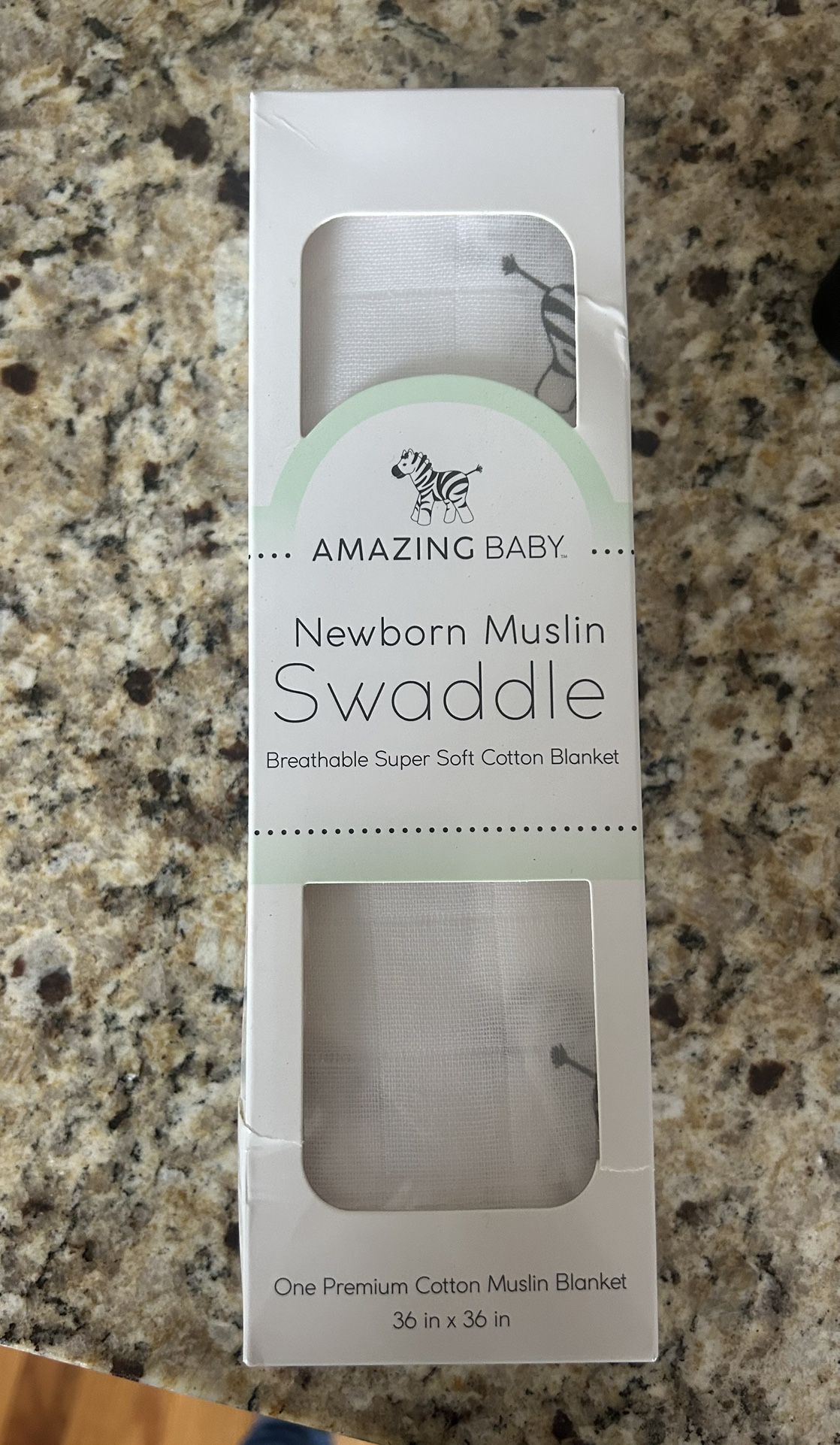 Amazing Baby Muslin Swaddle Blanket Premium Cotton Zebra White 36 x 36 NEW