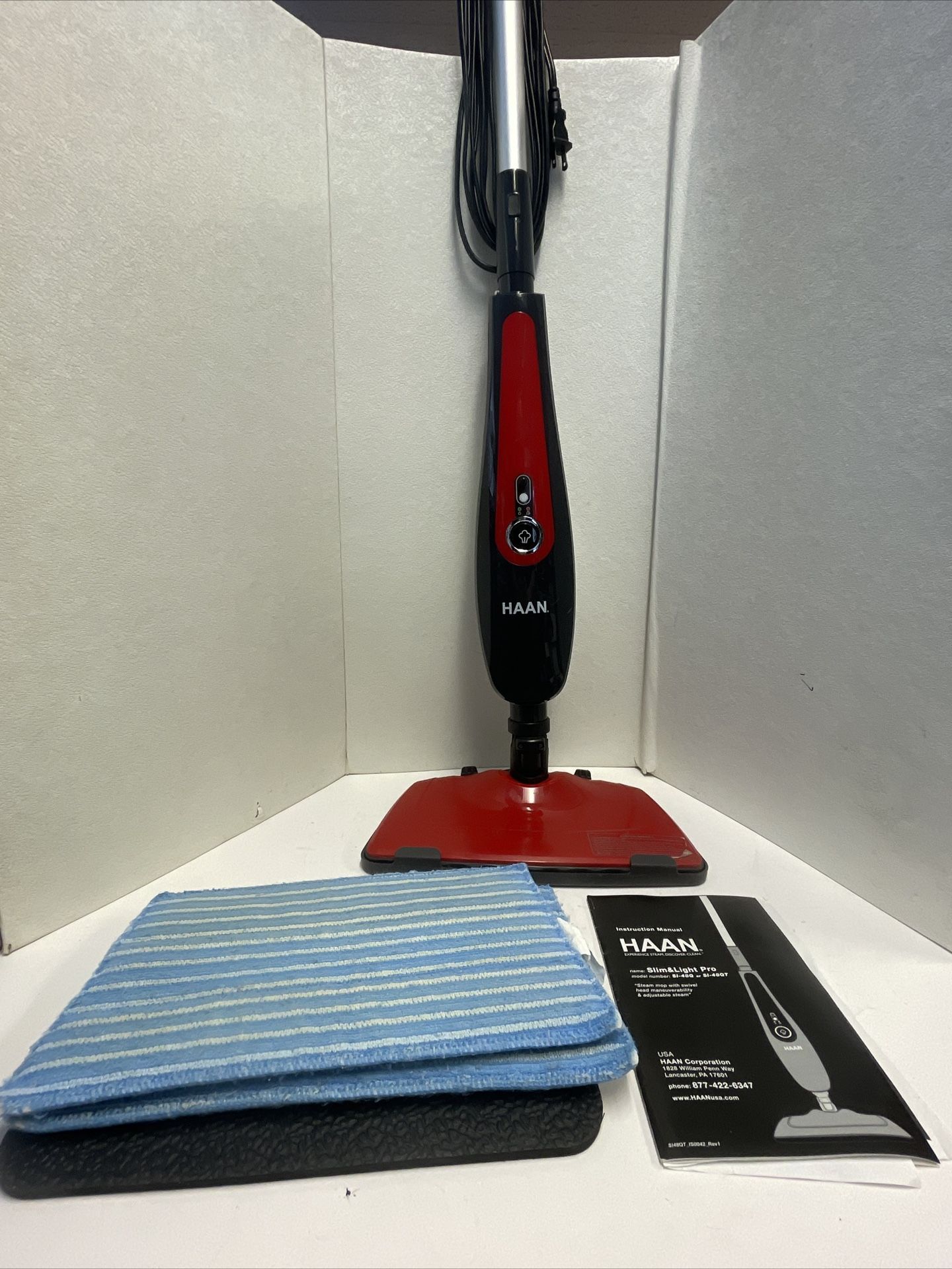 HAAN SI-48Qr RED STEAM MOP Cleaner Slim Light Pro With Pad Manual - Tested