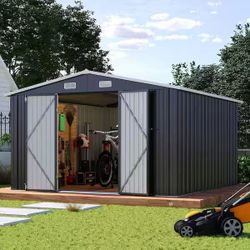 10 ft. W x 12 ft. D Black + brown Outdoor Storage Metal Shed 
