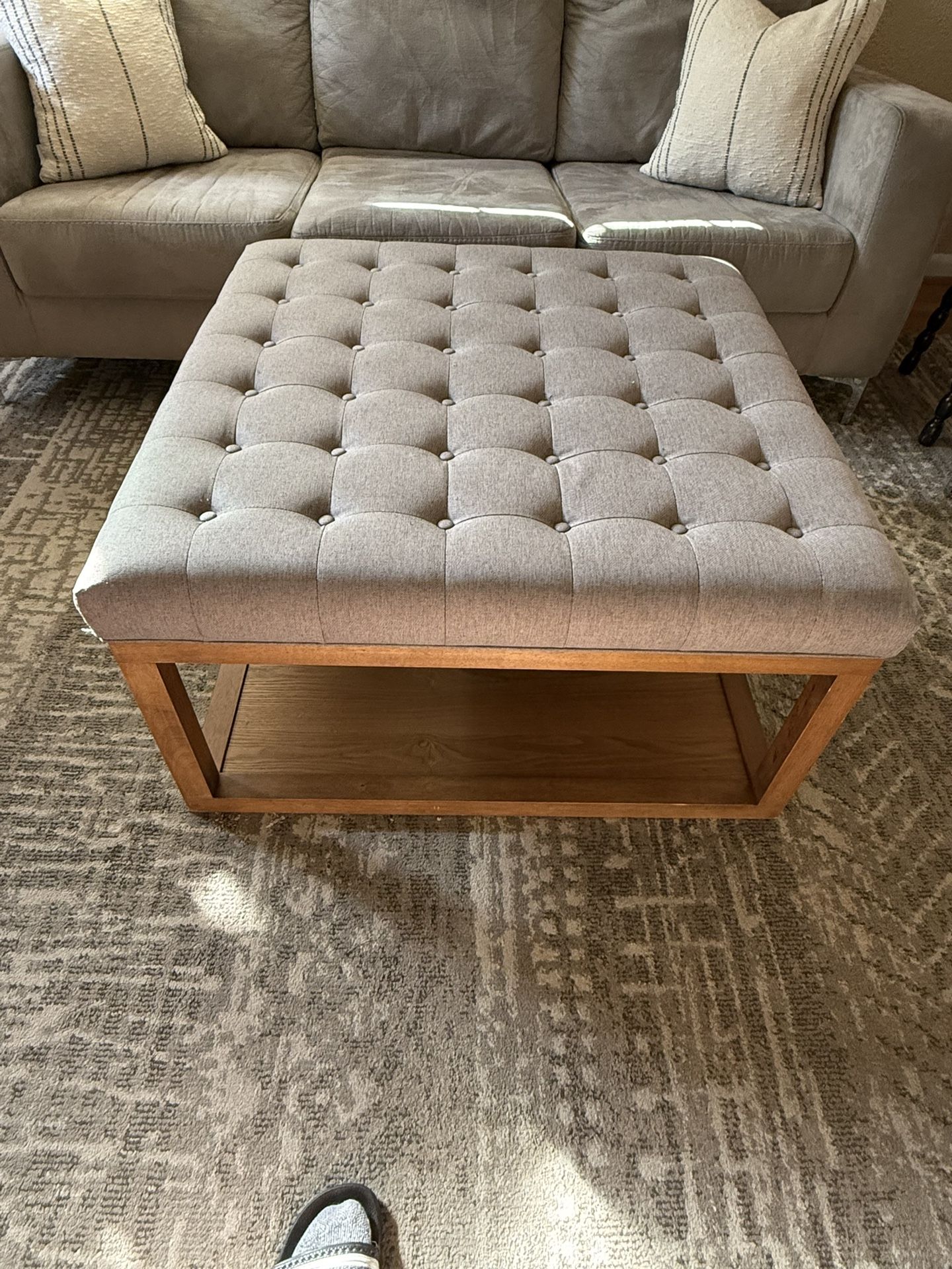 Gray And Cherry Wood Ottoman