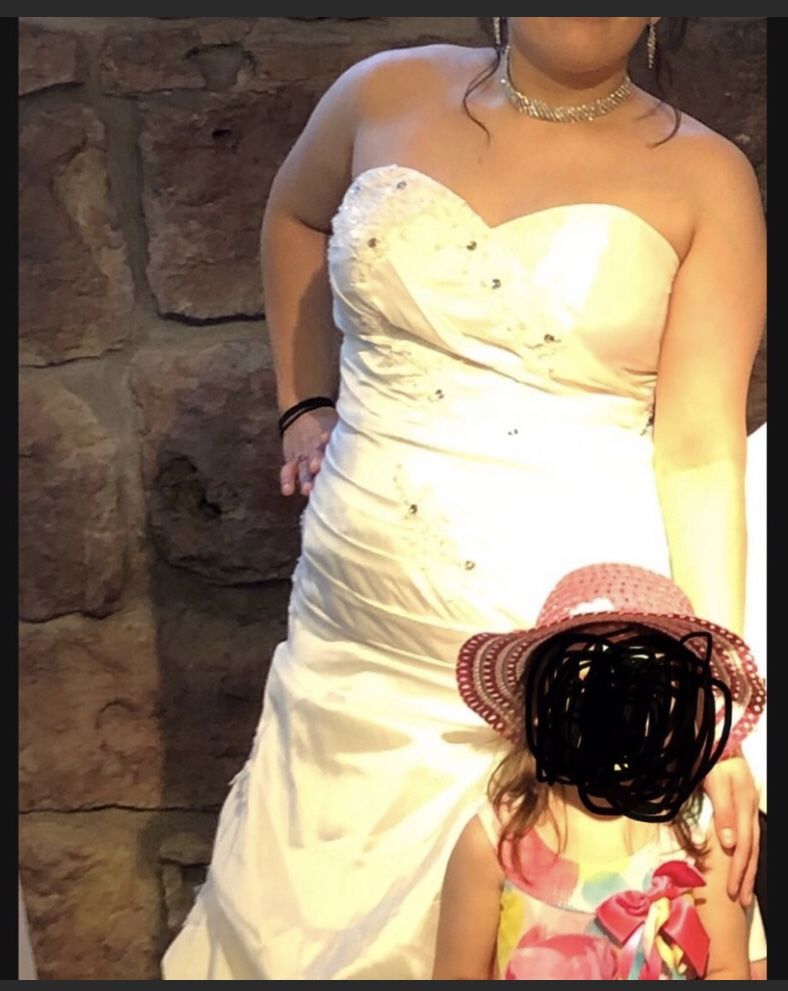 Wedding Gown Sweetheart Charmeuse White, Beaded with Pick-up Skirt (Or Halloween Costume?)