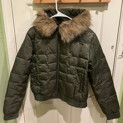 Women Green Puff Fashion Winter Jacket Size Large