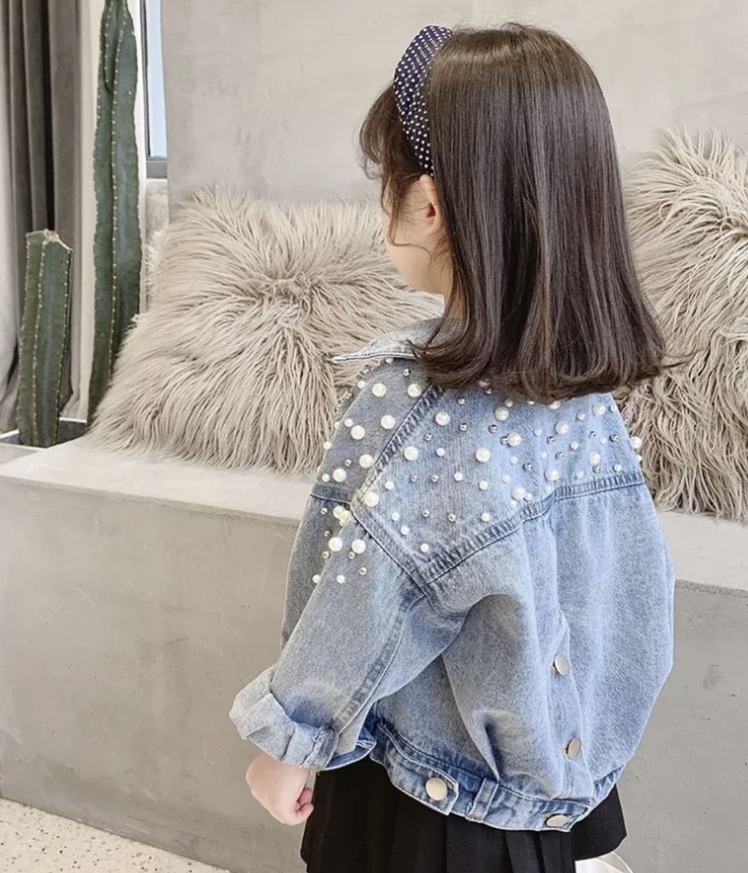 Girls Denim Jacket With Pearls