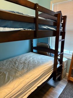 Dark Brown Wood Twin Bunk Bed Frame