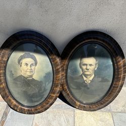 Pair Of Victorian Oval Glass Grandma Grandpa Picture Frames 25”