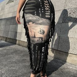 Stylish Black Pencil Money Skirt With Fringes On Both Sides💰