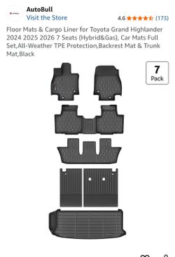 Floor Mats & Cargo Liner for Toyota Grand Highlander 2024 2025 2026 7 Seats (Hybrid&Gas), Car Mats Full Set,All-Weather TPE Protection,Backrest Mat & 