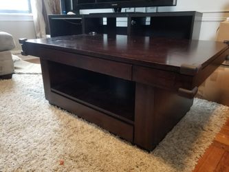 Lift Top Coffee Table, 2 drawers, Hardwood, Mocha Color (Read Full Description)