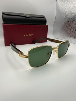 Cartier Square Sunglasses Gold Frame Green Lens