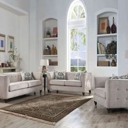 Brand New Tan Fabric Sofa and Love Seat Set