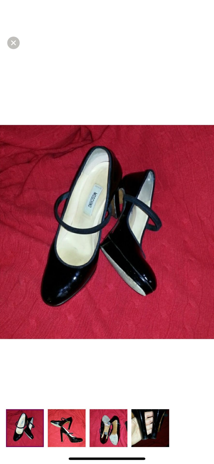 MOSCHINO Collection Black Patent Leather Mary Jane’s, Size 38/ US 8