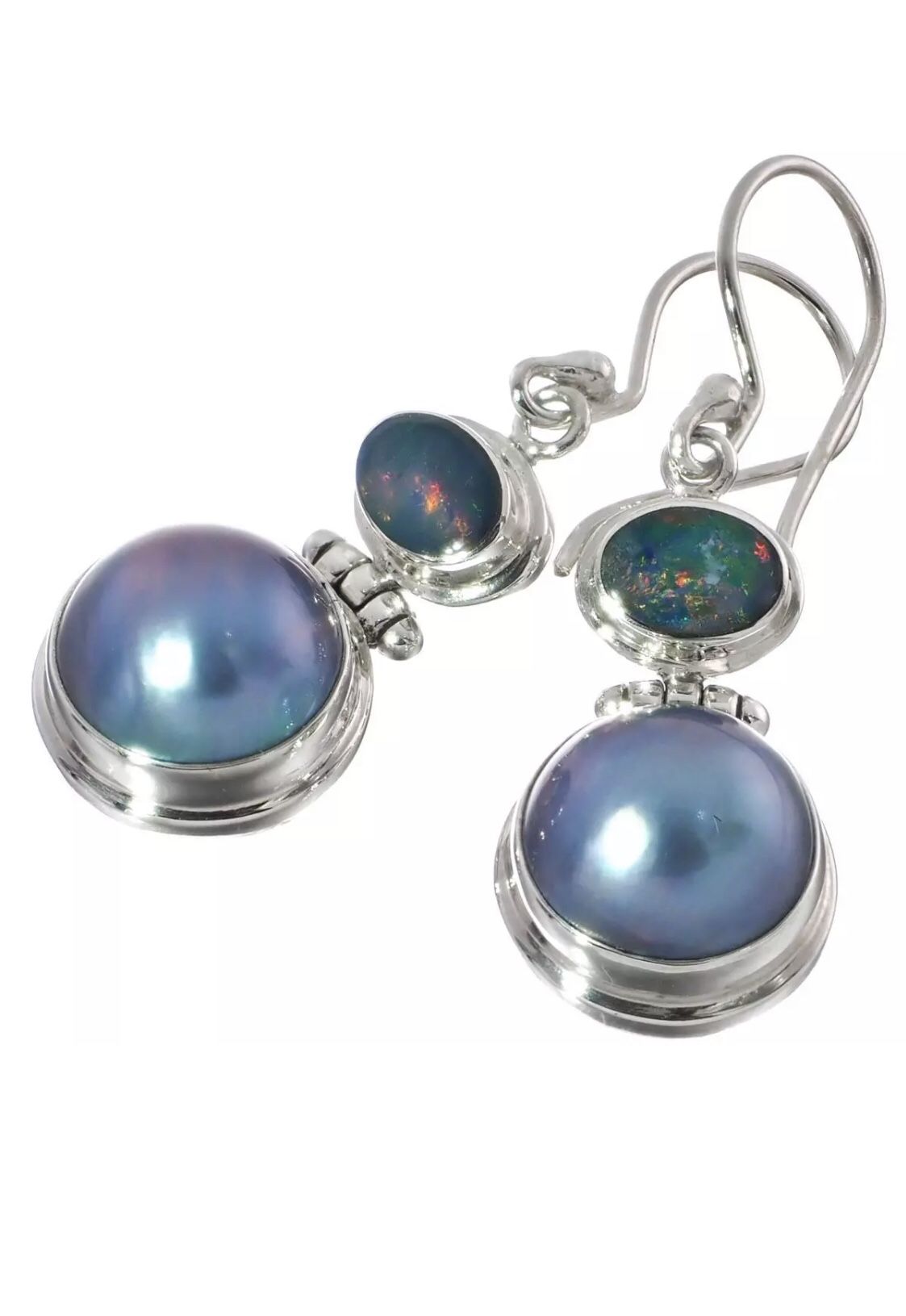 Mabe Ocean pearls and genuine Australian opal earrings