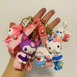 Kitty Kuromi Anime Action Figure Keychain Pendant Bag Chain Cute