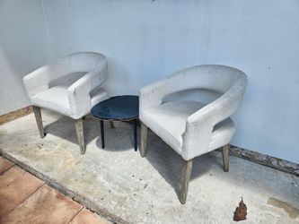 Pair of Light Gray Upholstered Barrel Accent Chairs