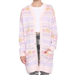 Hot Topic Pastel Teddy Bear & Strawberries Oversized Long Cardigan Sweater