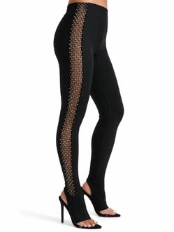 New Women’s Black Heel Leggings with Rhinestone Mesh, 6.5/Small