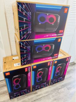 Brand new JBL PartyBox Club 120 speakers in original boxes. Portable Bluetooth speaker has dynamic light show and powerful pro sound. Unit is water re