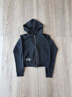 Vintage Chrome Hearts Womens Crop Top Zip Up Hoodie