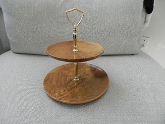 Vintage MCM Tiered Tray Myrtlewood Wood 9" Two Tiers 1960s
