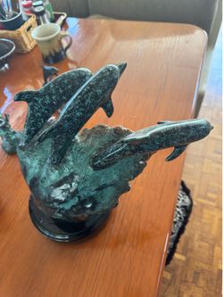Wyland bronze 3 Dolphin statue