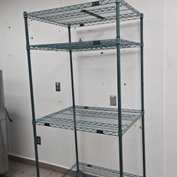 wire shelving unit with a green epoxy finish