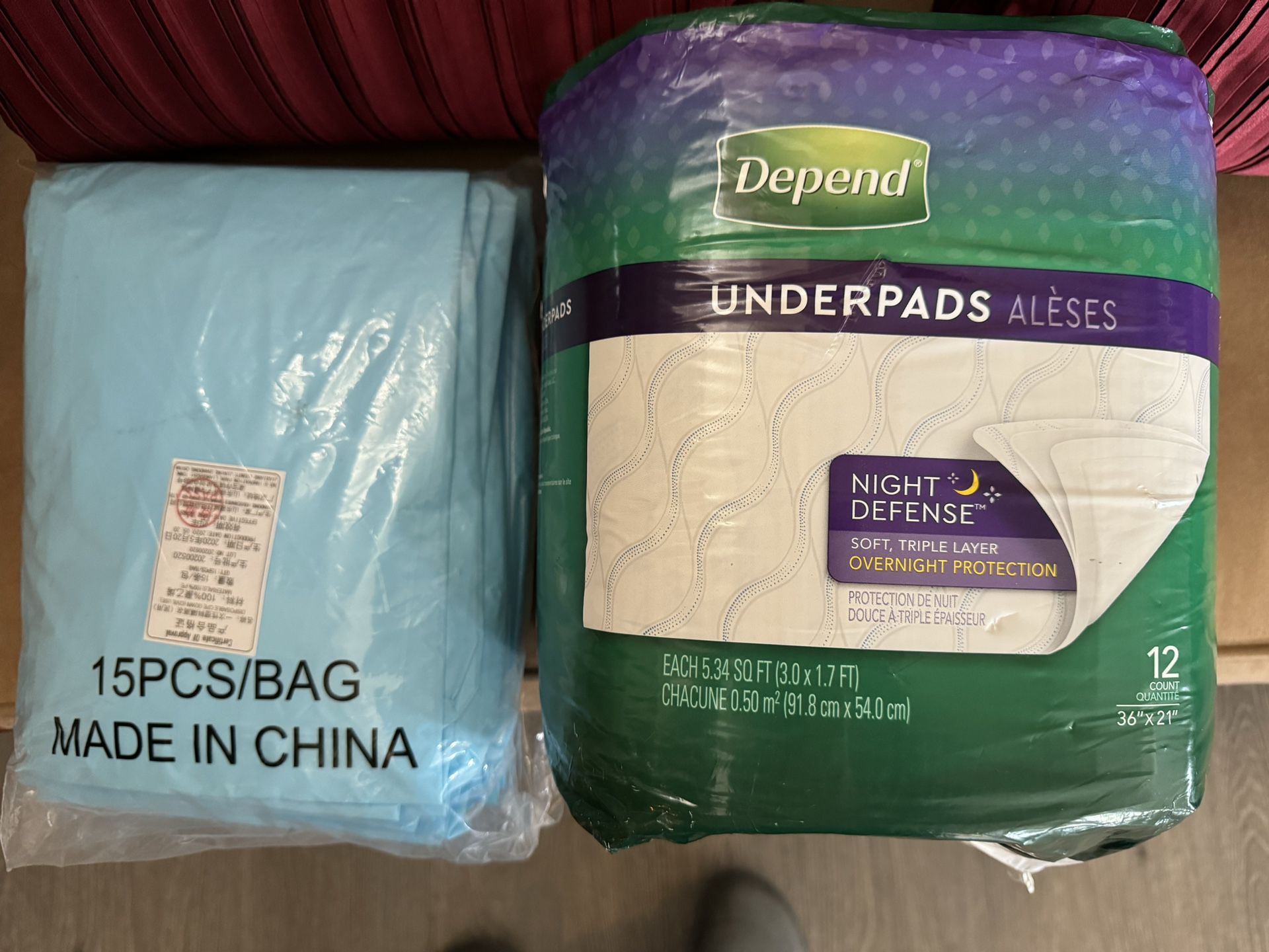 2 Bags Of Underpads/Chux.  Depends Brand And Unknown Brand