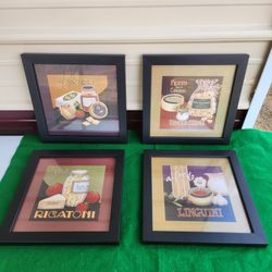 NEW 2005 Home Interiors Italian Food Prints In Wood Frames 11.5" by 11.5"