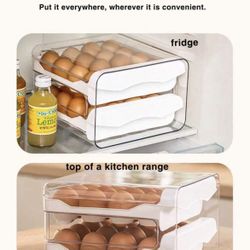 Gray Color 1 Pack 2 LayerLarge Capacity Egg Holder For Refrigerator, Egg Storage Container Organizer Bins, Stackable Clear Plastic Storage Container, 