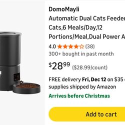 DomoMayli Automatic Dual Cats Feeder For 2 Cats,6 Meals/Day,12 Portions/Meal,Dual Power Auto Pet Feeder
