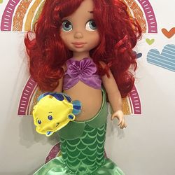DISNEY LITTLE MERMAID ANIMATOR 16 INCH DOLL WITH HER LITTLE FLOUNDER FRIEND!  She is new with no box