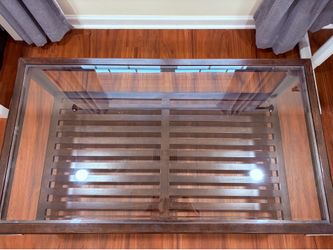 Glass Top Coffee Table – Wood & Metal Frame